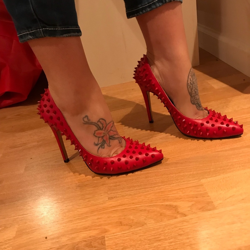 Red spike heels size 7